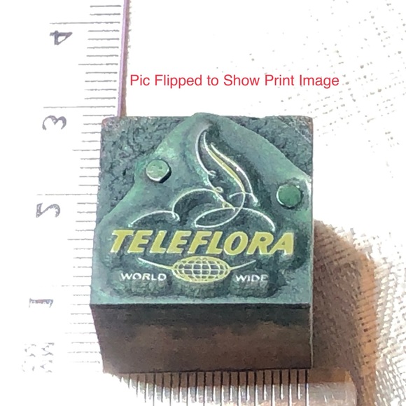 Antique Wooden Print Block Teleflora World Wide Flower Delivery Advertising - Picture 1 of 6